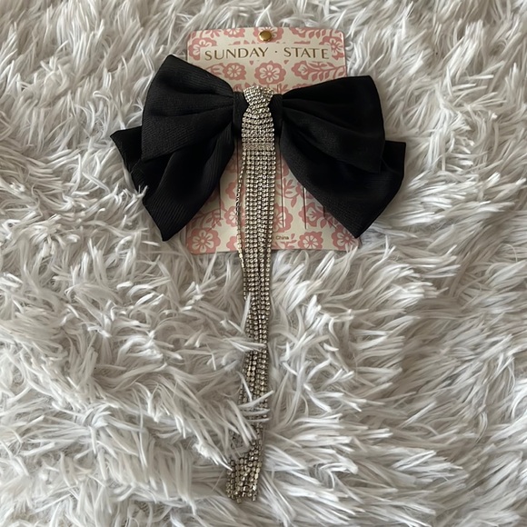 Sunday State Hair Clip With Black Polyester Bow Dripping Rhinestone Detail - Picture 3 of 11